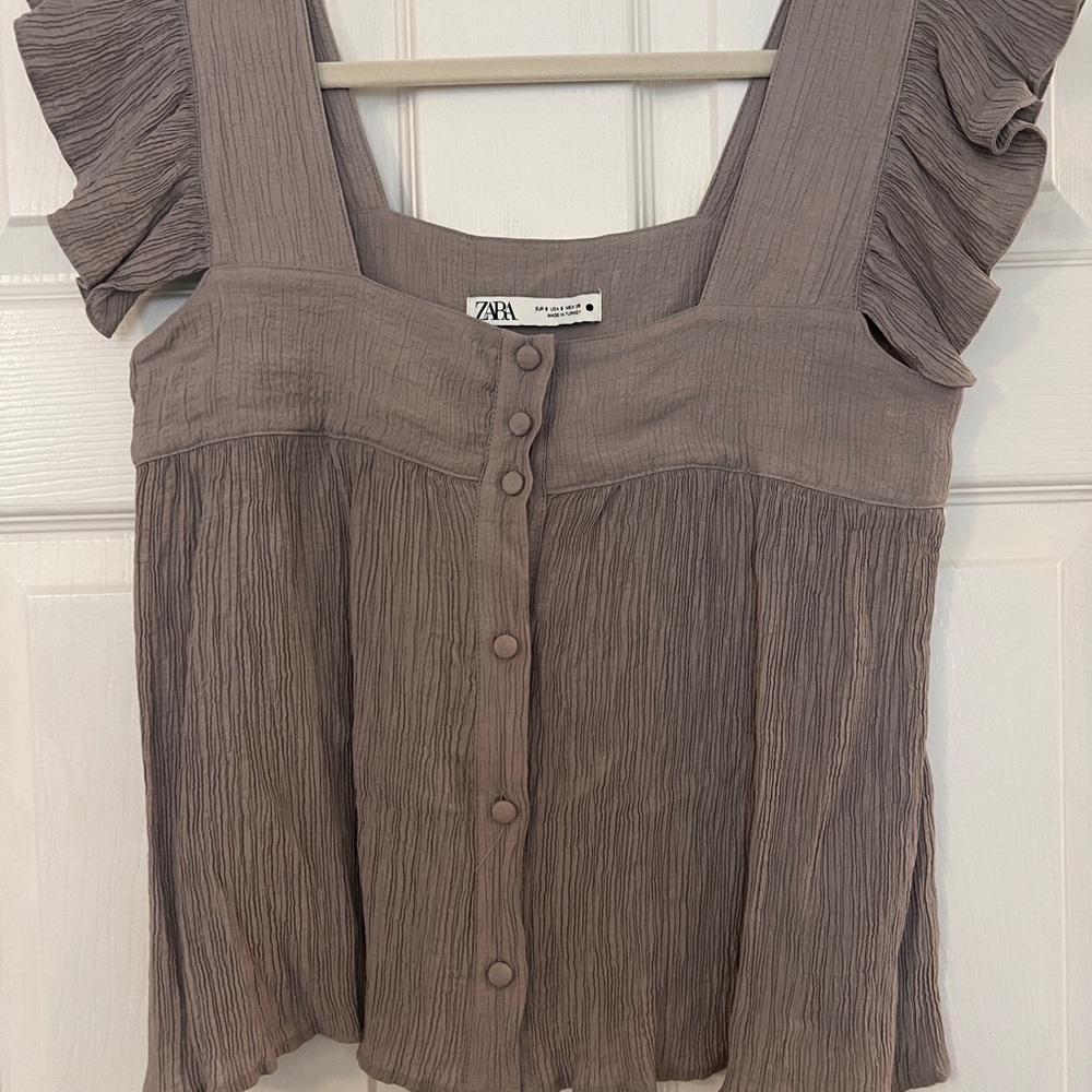 Zara Women's Taupe Ruffled Blouse